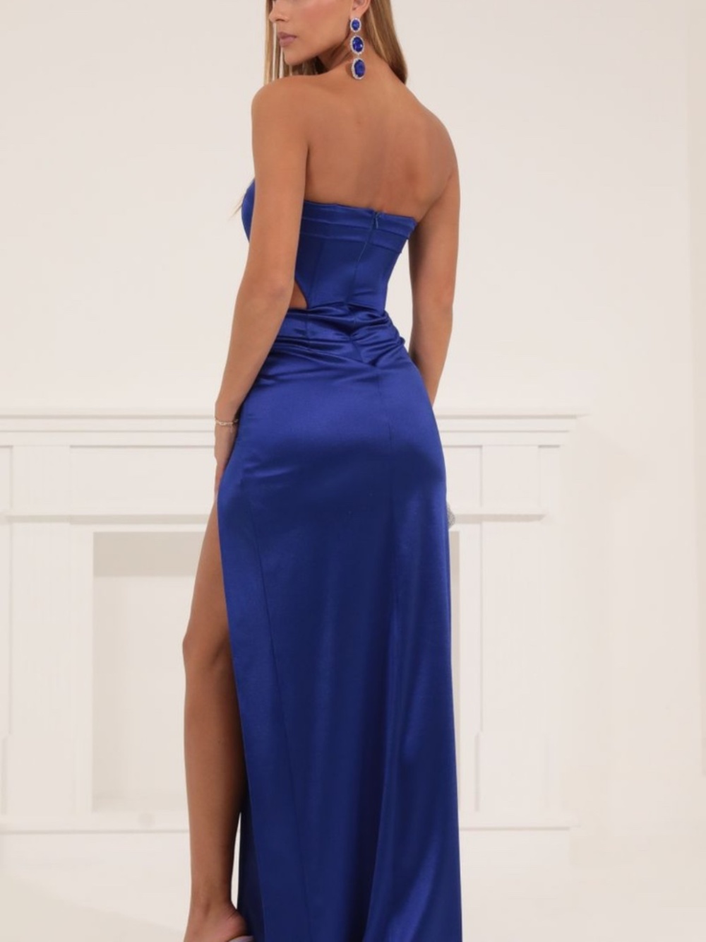 Lucy in the Sky Satin Cutout Corset Maxi in Blue - Size S - NEW Without Tag. - Picture 3 of 15